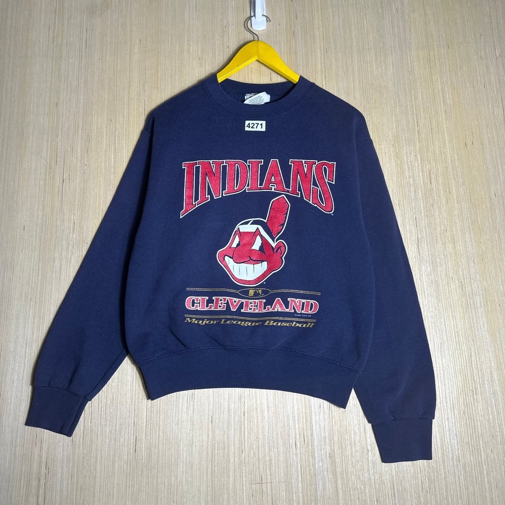 Vintage Cleveland Indians Sweatshirt Boys Large Blue Lee Sport MLB Pullover 90s